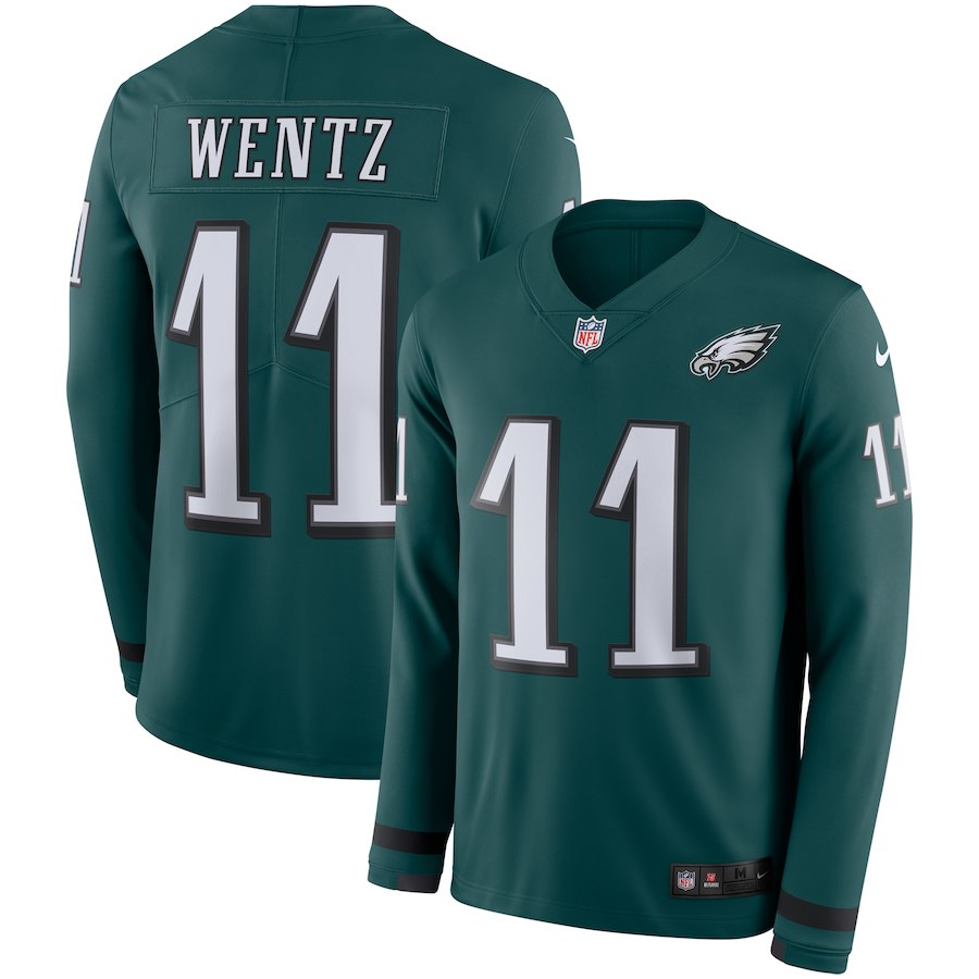 Men Philadelphia Eagles 11 Wentz green Limited NFL Nike Therma Long Sleeve Jersey